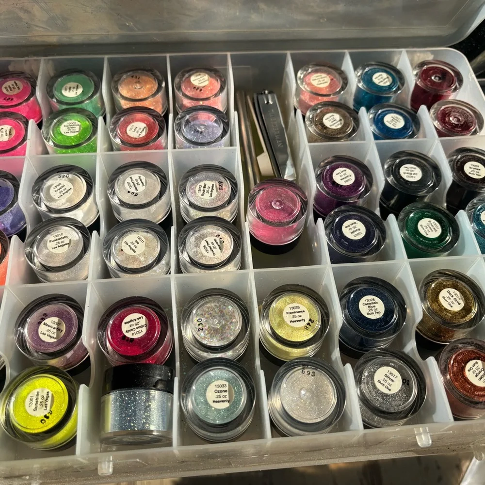 Clear Plastic Storage Organizer with Glitter Containers